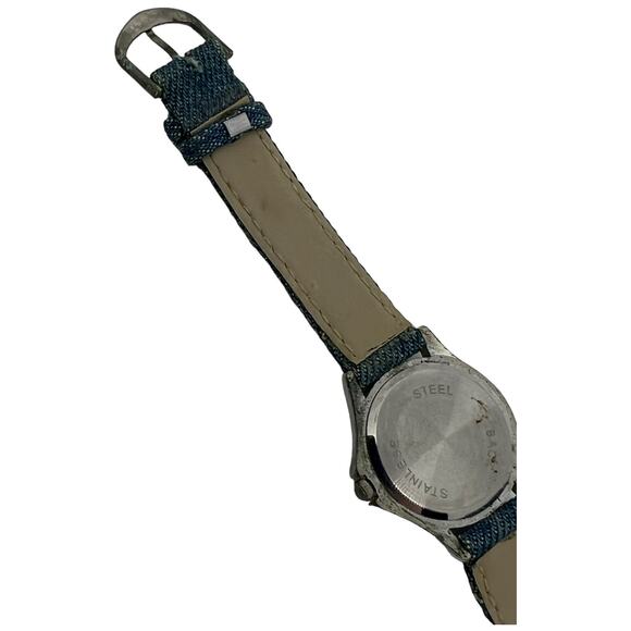 Y2K Denim Band Heart Watch Silver Tone Case Quartz Untested 90s Fashion - Picture 9 of 9